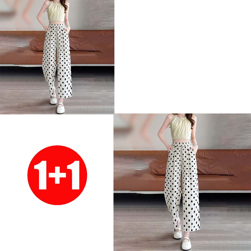 지고다그 1+1여성 여름 도트 패턴 아이스실크 와이드팬츠 밴딩 허리 루즈핏 통기성 편안한 데일리 캐주얼 팬츠  MYA0376 22,100원
