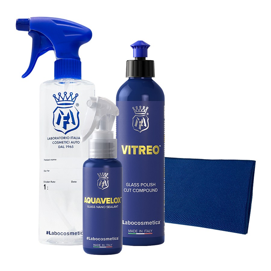 [유리 관리 세트] 라보코스메티카 비트레오+아쿠아벨록스+라보소분통(블루)+글라스타월(cn) 1장, 1개 63,600원