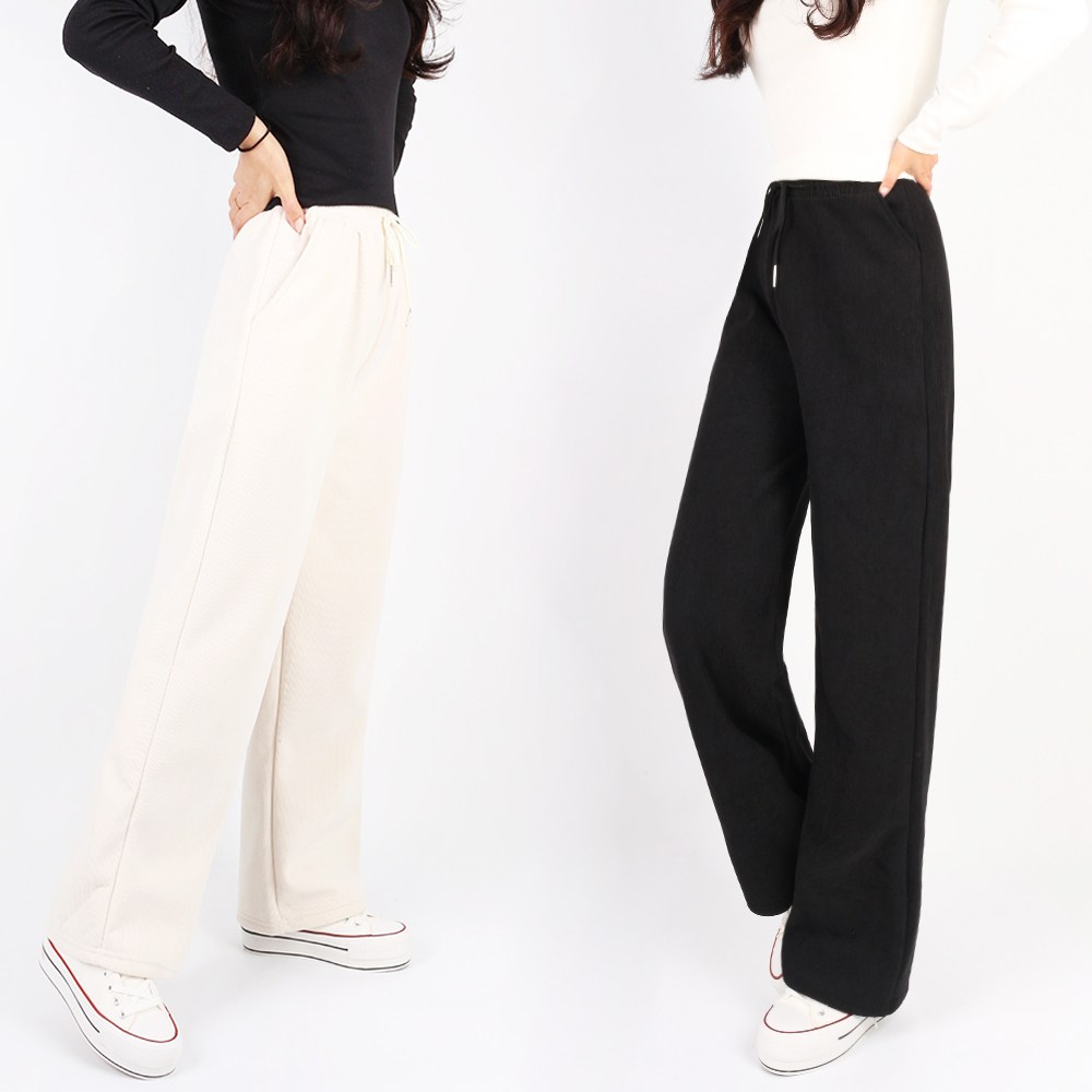 [1+1]D여성와이드골덴팬츠 여자 겨울 기모 따뜻한 스판 밴딩 골덴 코듀로이 데일리 캐쥬얼 트레이닝 팬츠 29,800원