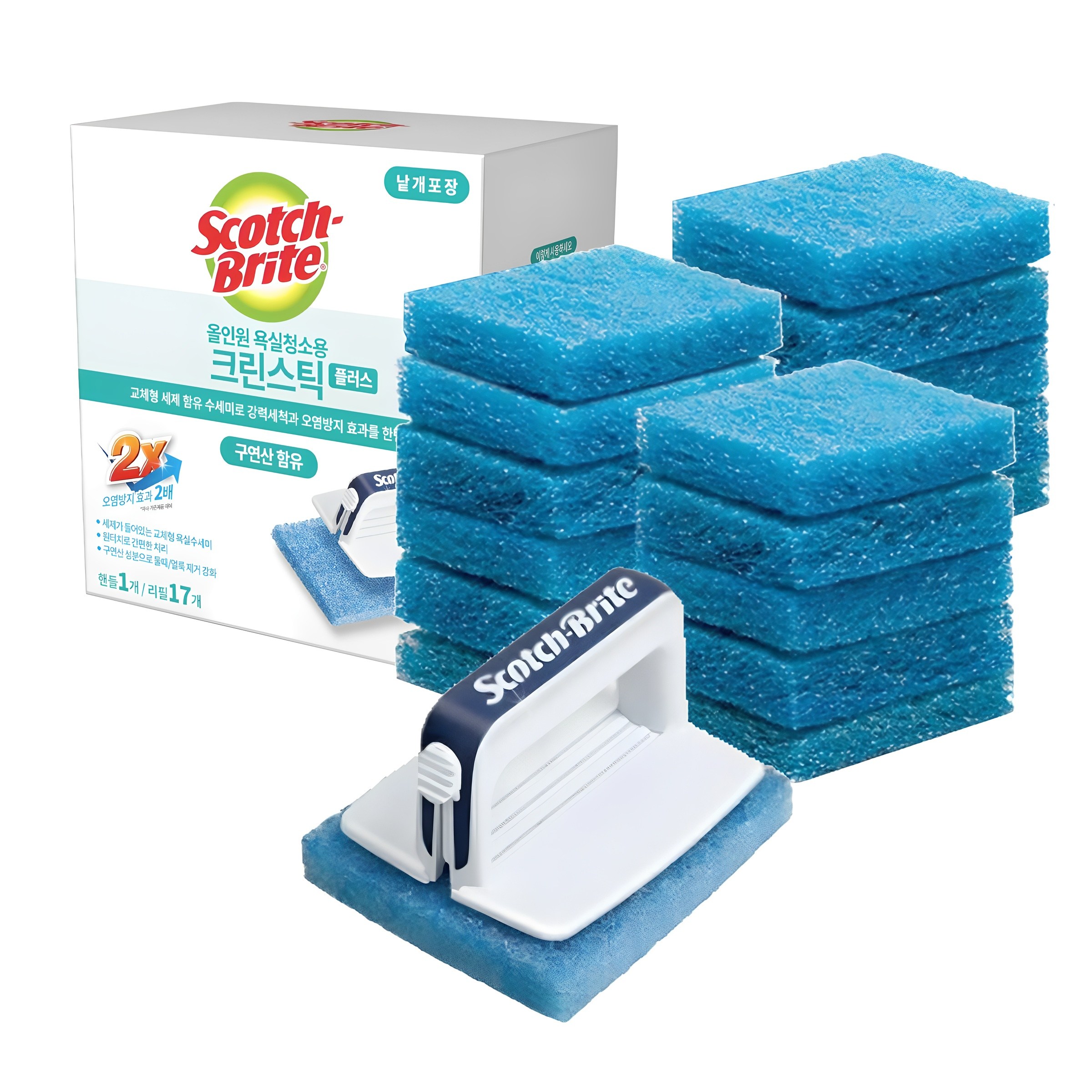 스카치브라이트 올인원 욕실청소용 크린스틱 스타터팩 플러스 핸들 + 리필 17개 23,650원