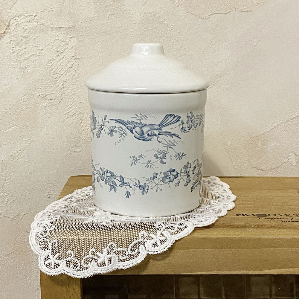 빈티지 버드 세라믹 보관함 보석함 악세사리 소품함, 1개, 앤틱 화이트 블루 13,500원