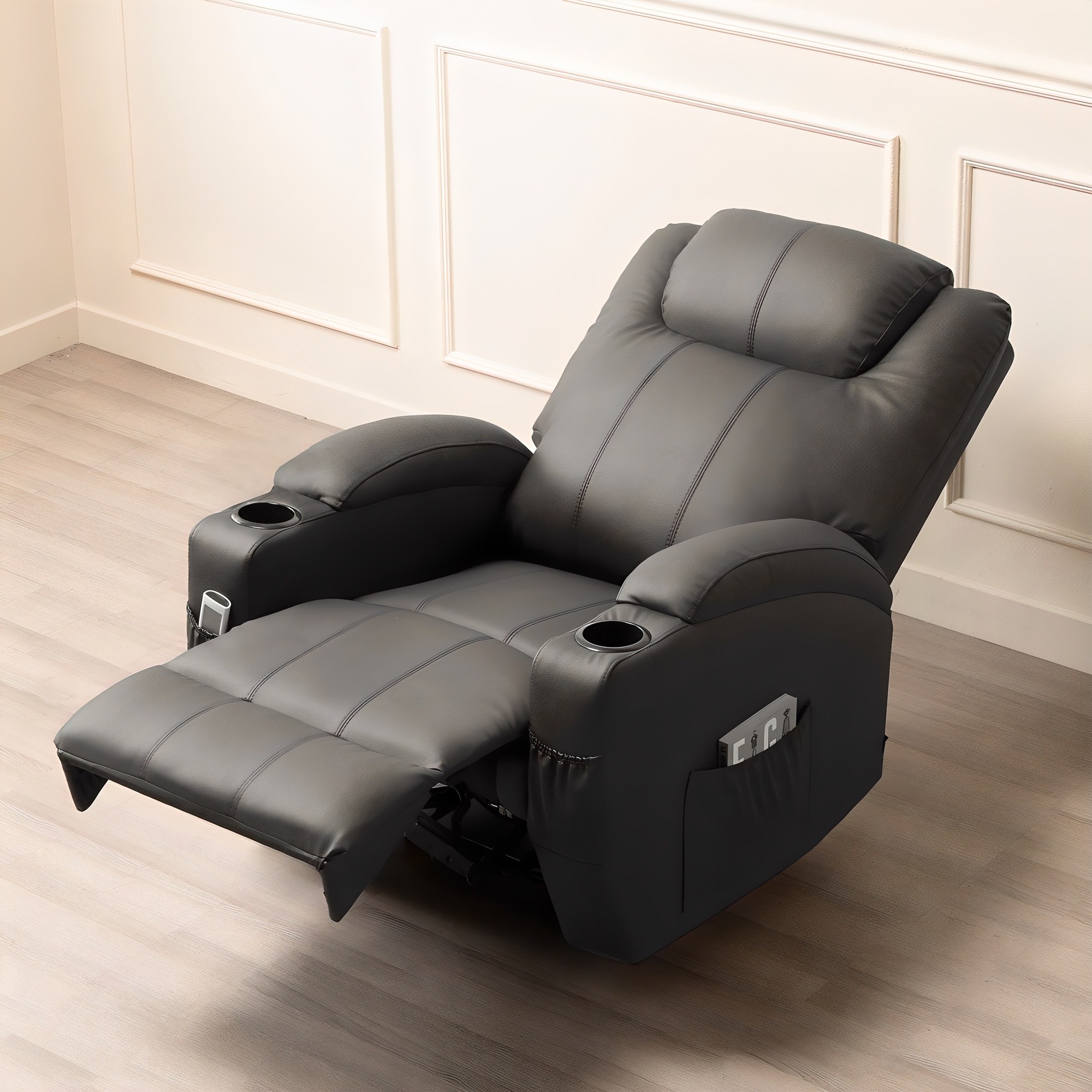 [쿠팡단독 8000원 즉시할인쿠폰] 에보니아 이오 1인용 전동리클라이너 컵홀더형 에어레더 251,900원