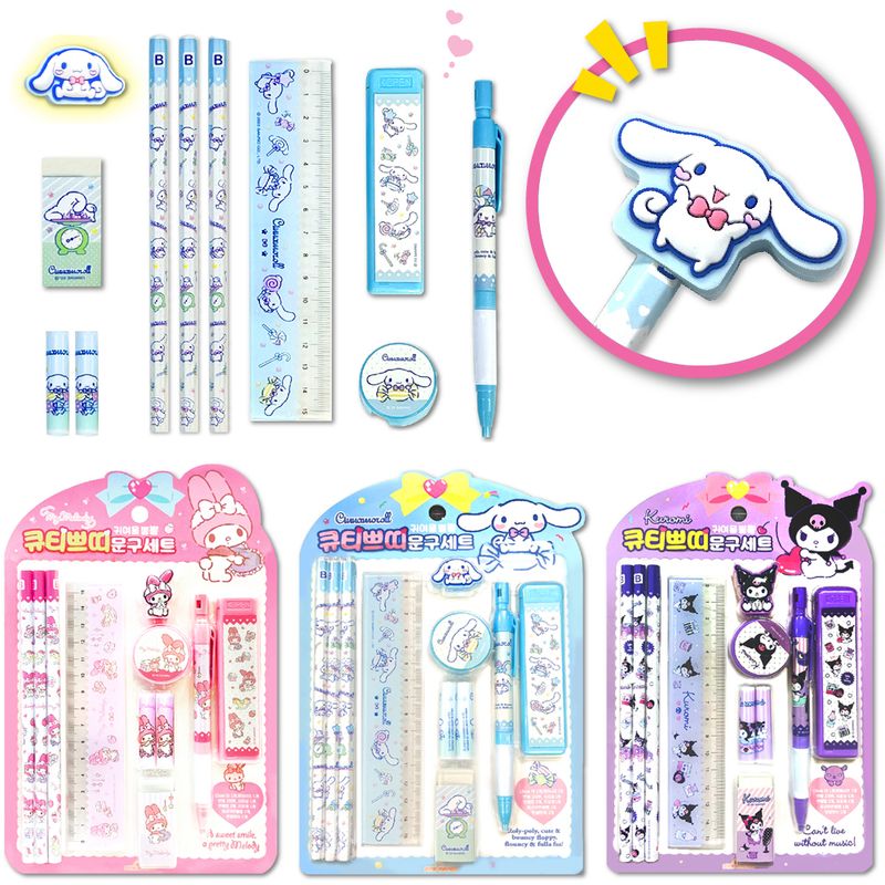 산리오캐릭터즈 큐티쁘띠 문구세트 3P 택1 (마이멜로디,시나모롤,쿠로미)  샤프 연필 지우개 연필깎기 신학기 입학 단체 선물 17,200원