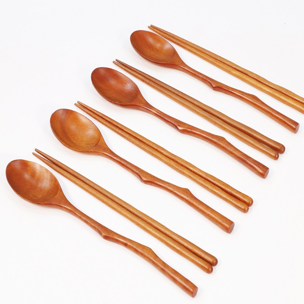 휴홈 천연 옻칠 자연 나무 수저 +젓가락 2인 세트, 나무가지수저 4세트, 1개 24,600원