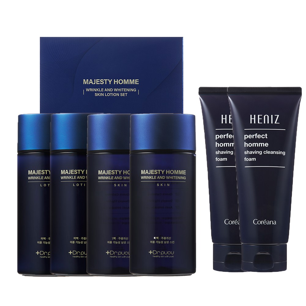 [중년남성/면도피부 진정/주름탄력 미백 개선] 마제스티 옴므 링클 앤 화이트닝 스킨로션 세트 코리아나 쉐이빙 클렌징 폼 모공 피지 각질 케어, 2세트 48,900원