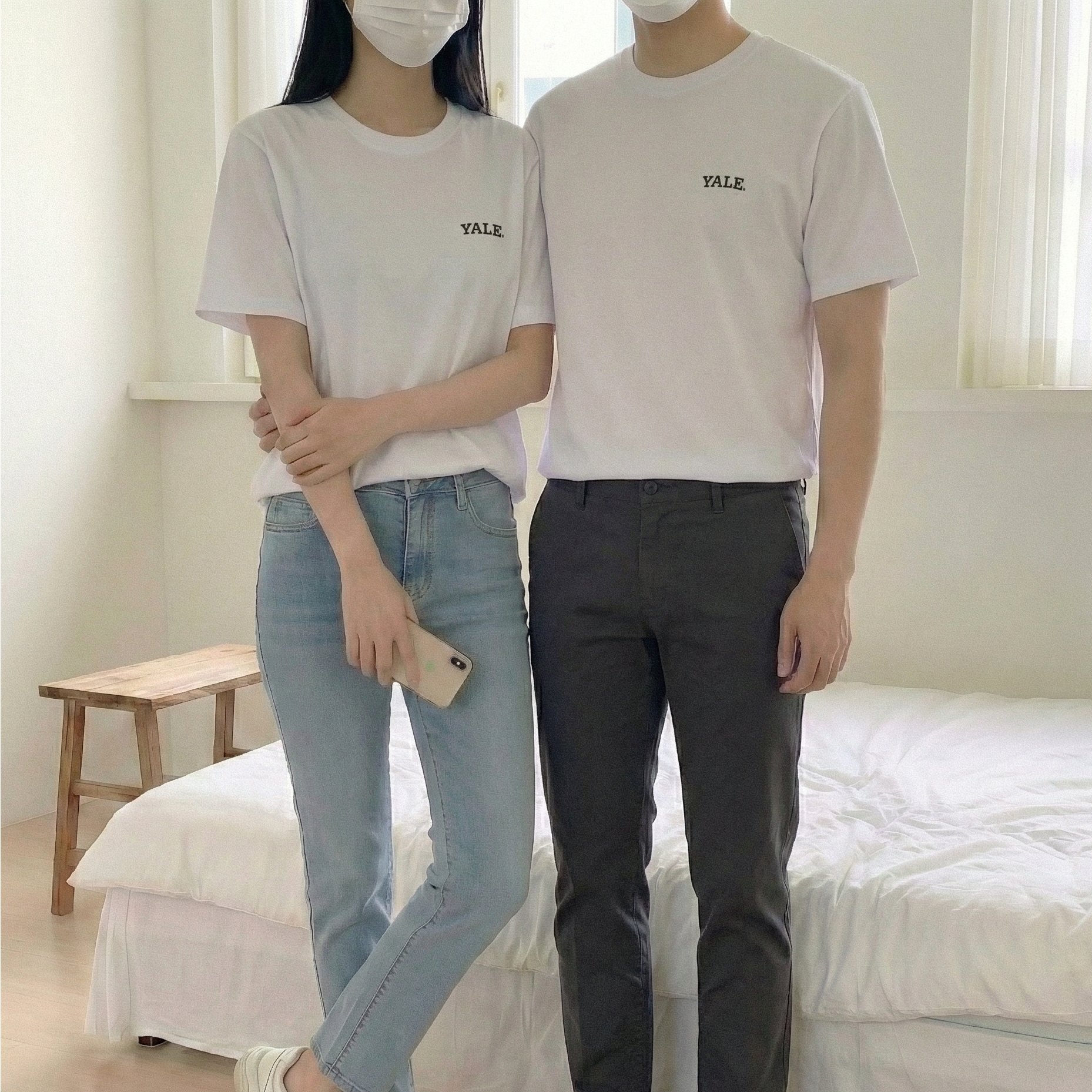 [국내매장판] 예일 YALE 16수 코마사 스몰로고 아치 반팔 티셔츠 화이트 반소매 루즈핏 비침 없는 기본티 + 양말증정 19,800원