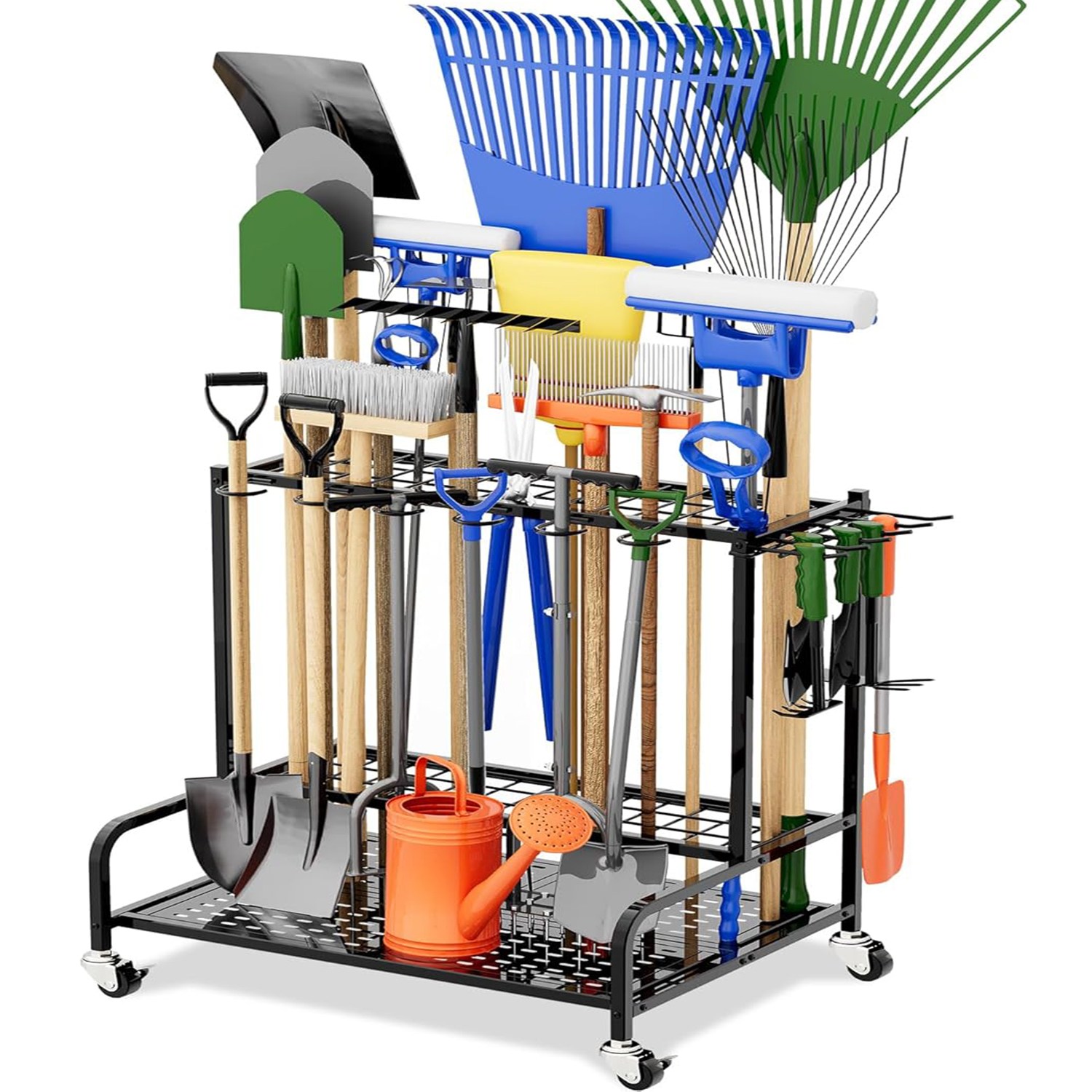 가든 도구 정리함 가든 소품 정리대 농기구 수납 선반 농기구거치대걸이 스탠드형 이동식 수납 청소 도구 농기구 수납 다기능 창고 차고 창고 지하실에 최적, 1개, 블랙 4륜 L 89,000원