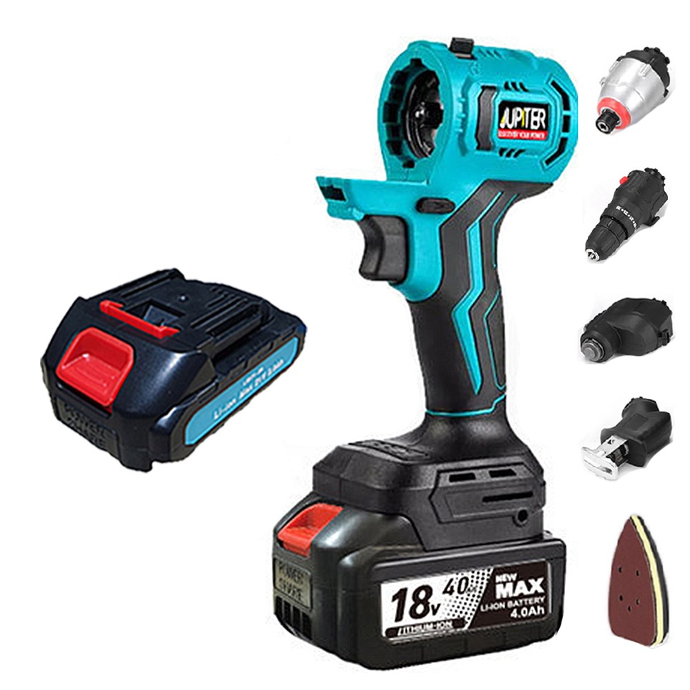 주피터 멀티 콤보드릴 세트+경제형2.0 배터리 JMD20-401B 헤드 교체형 만능 5in1 임팩 해머 샌더 컷쏘, 1개 239,200원