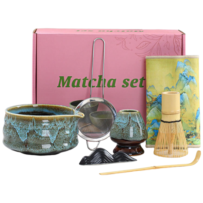 SimHm 일본식 말차다완세트 매치유변 파란색 말차그릇 차선 분체 과체 Matcha whisk 고 미용가치 조합 7종짜리 선물세트 29,800원