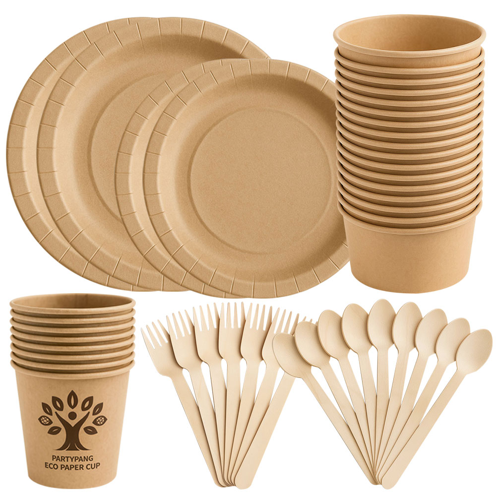파티팡 캠프앤파티 6종 세트 / 일회용 종이 컵 접시 그릇 숟가락 포크 세트 생일파티 캠핑 피크닉 크라프트 테이블팩, 1개 15,800원