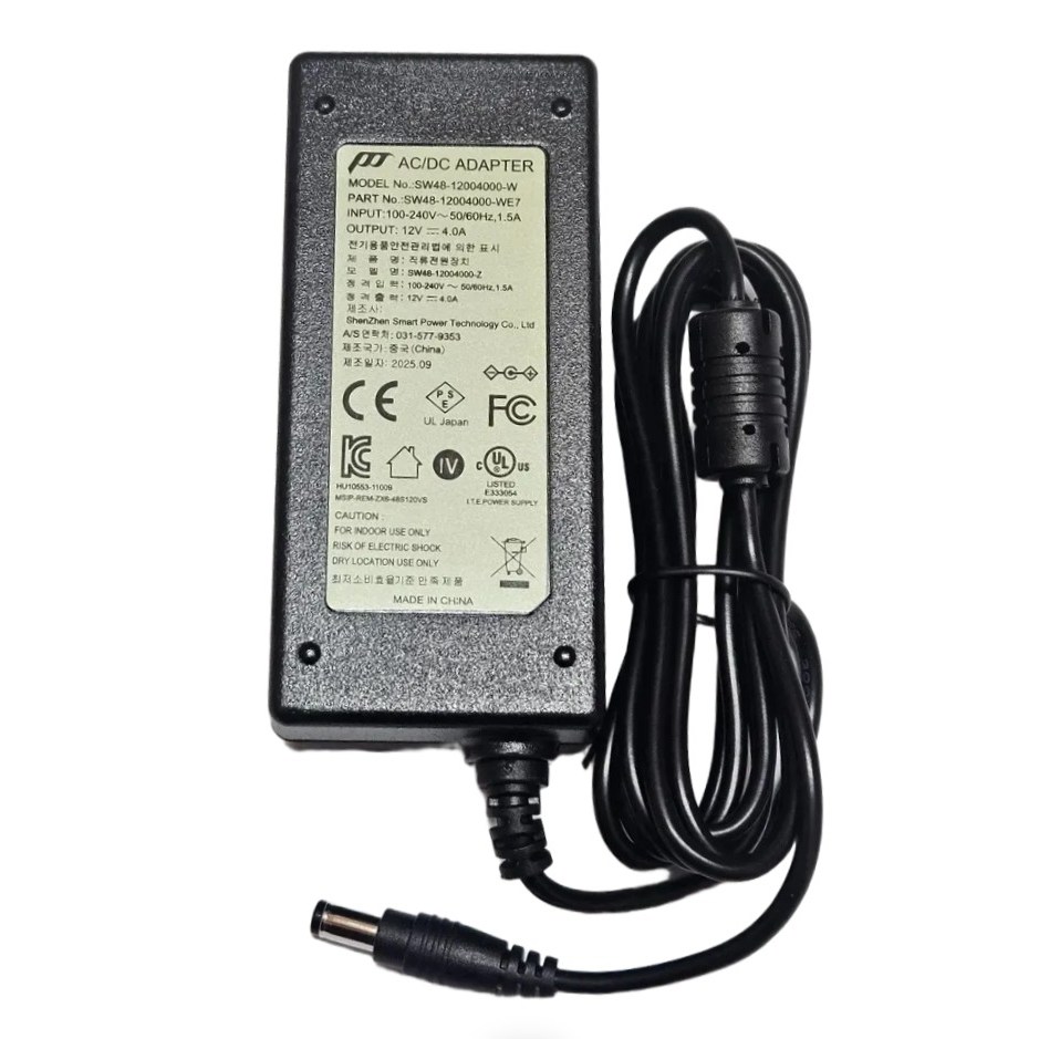 12V 4A 아답터 48W 5.5mm 2.5mm (2 .1mm겸용) 모니터 CCTV 전원 공급기 (KC UL CE FCC PSE 5대 인증) 본체, 1개, 검정 17,500원