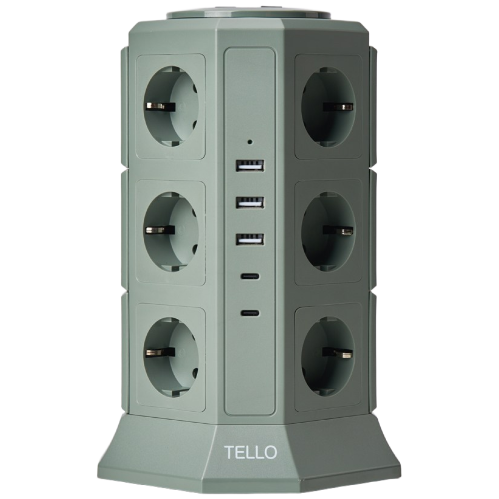 텔로 (에디션) 타워 멀티탭 17구(USB-3,CTYPE-2) KC인증 접지 안전 고급 멀티탭 선정리 가능한 인테리어 귀여운 디자인 예쁜색상, 2m, 딥카키, 1개 57,570원