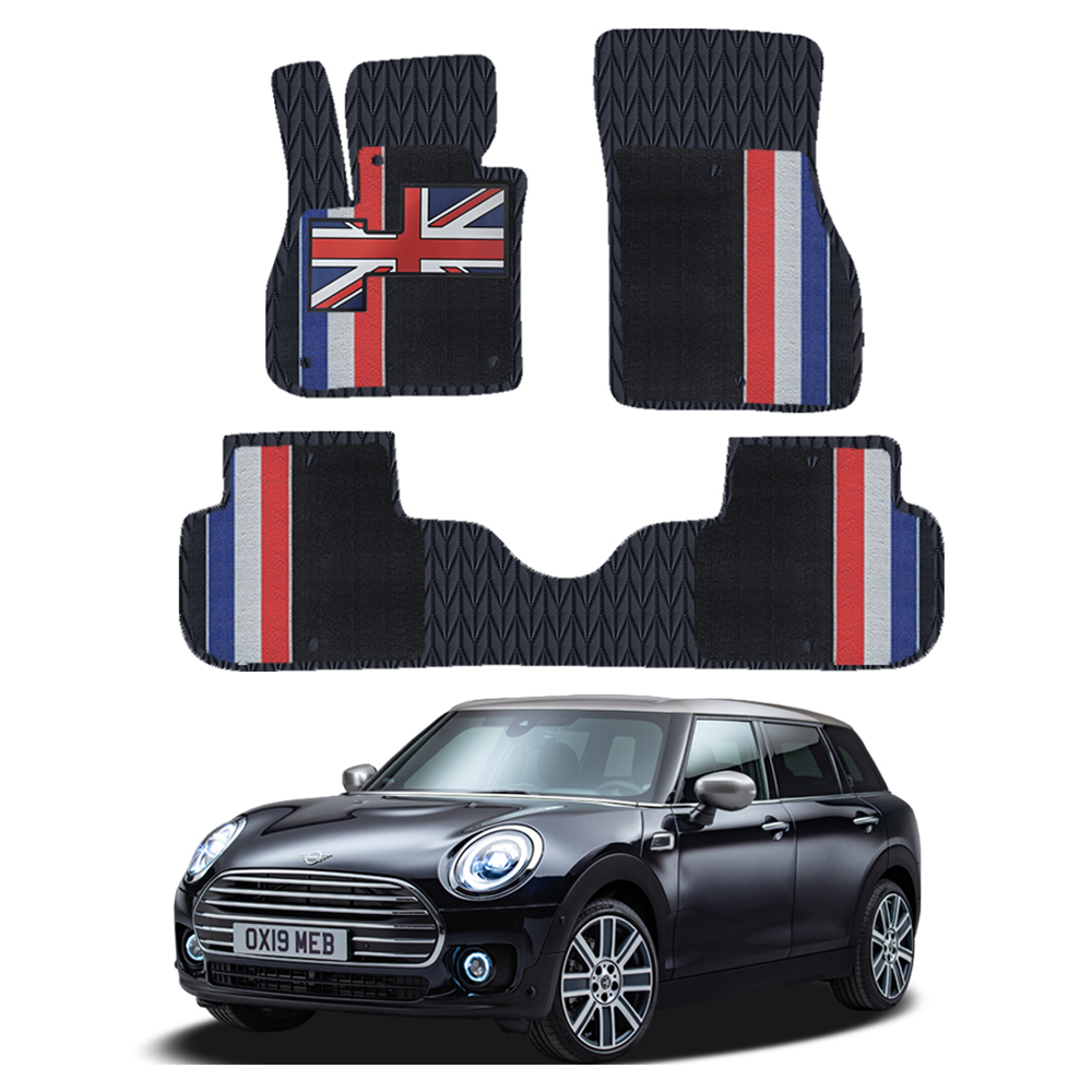 오토가드 MINI 전용 플로어 매트 유니언잭 가죽 트랩 카매트 세트, 블랙 + 톰블랙, F54 클럽맨 2열컵홀더 무 2015년 11월 형~ 74,900원