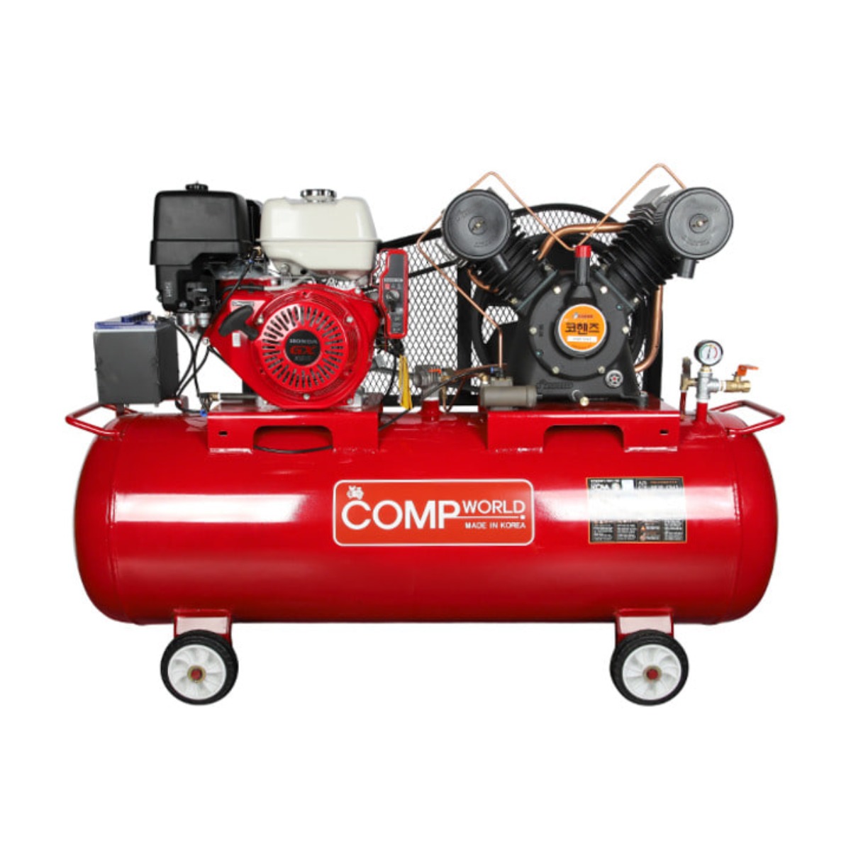 콤프월드 CWKE-902H 시리즈 휘발유 콤프레샤 자동시동 엔진 혼다 13마력 산업용 펌프 7.5마력 탱크용량 200L,400L 철탱크, 1개 4,662,000원