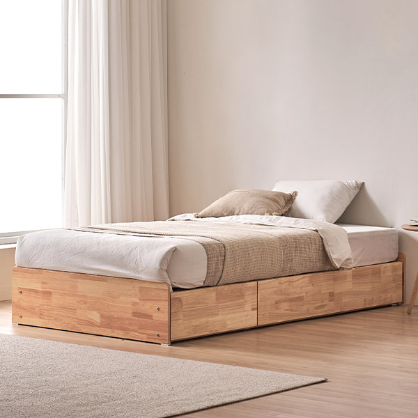 [1만원 할인쿠폰] 스칸디아 레임 3단 빅서랍 무헤드 수납 원목 침대 (슈퍼싱글/퀸) 135,900원