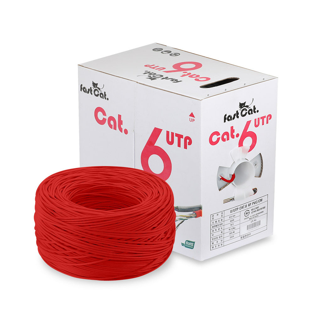 국산 동일전선 적색 CAT6 UTP케이블 300M 레드 박스 롤 랜툴 RJ45 잭 단선 기가 인터넷선 제작 통신 216,000원