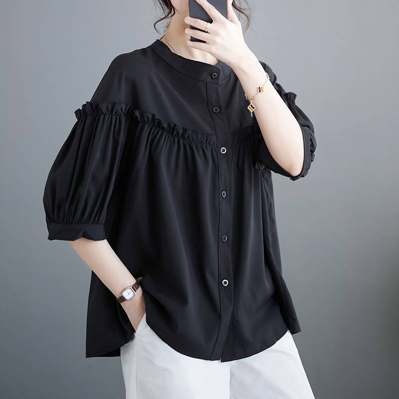 퀸앤조이 레노비 셔링 포인트 루즈핏 블라우스 45,800원