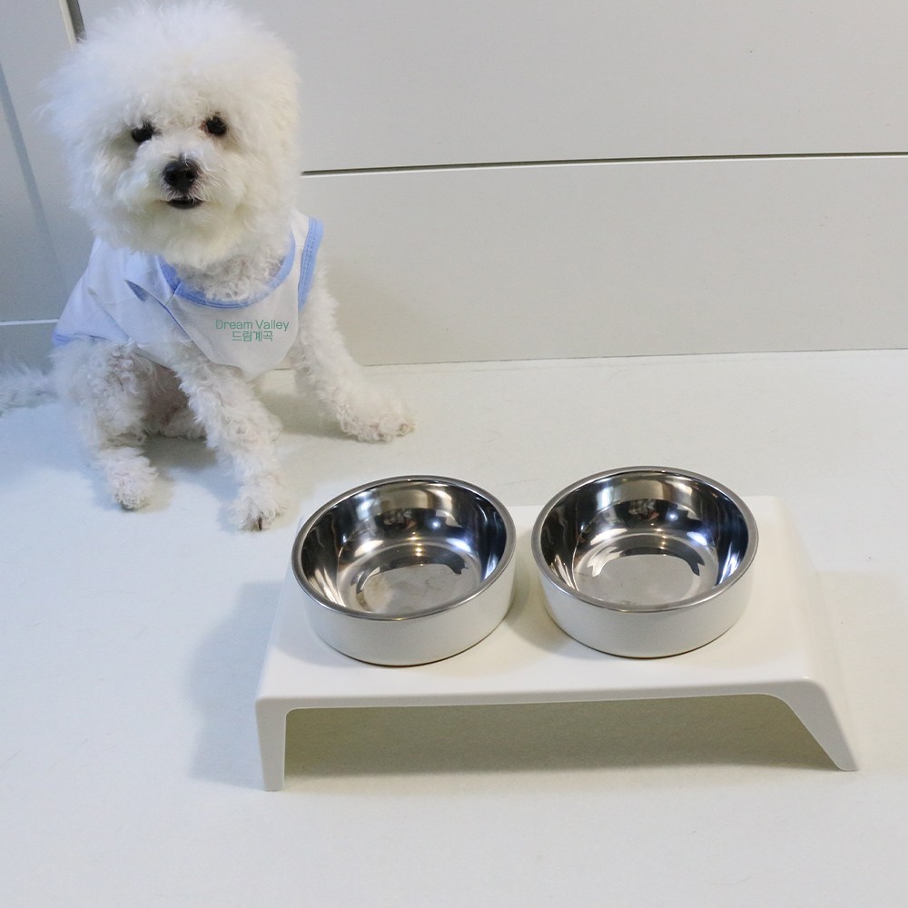 드림계곡 반려동물 키높이 식탁 더블 스테인리스 그릇 세트, 1개, 화이트 14,900원
