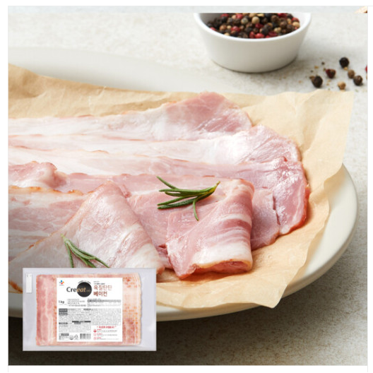 CJ 크레잇 육질탄탄 베이컨 1kg(베이컨슬라이스/쉐프솔루션) 아이스박스 67,740원