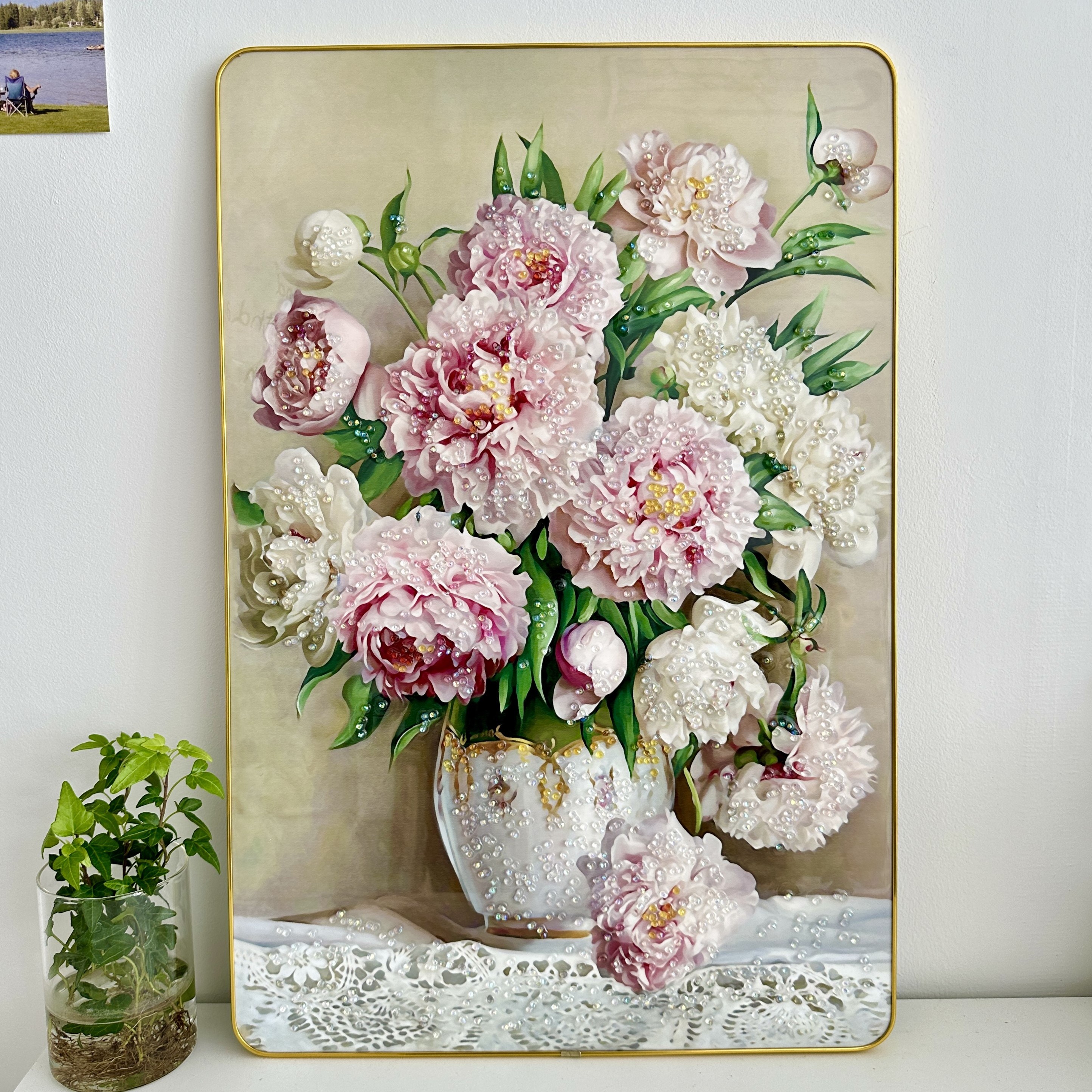 레브갤러리 돈 들어오는 부자되는 목단꽃 모란꽃 작약 부귀화 액자 보석 큐빅 그림 재물운 집들이 개업 선물 추천 22,800원