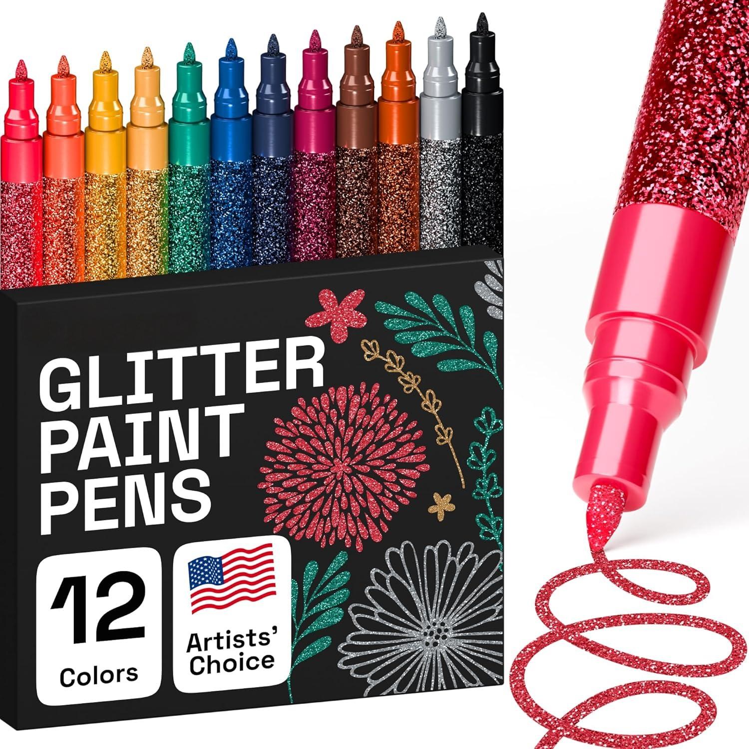12개의 글리터 페인트 펜, 반짝이고 빛나는 효과, 바위 페인팅, 돌, 도자기, 유리, 나무, 천, 스크랩북, DIY 공예 만들기, 색칠, 아크릴 글리터 마커, 초미세 팁0.7mm, 1세트, 12색 25,900원