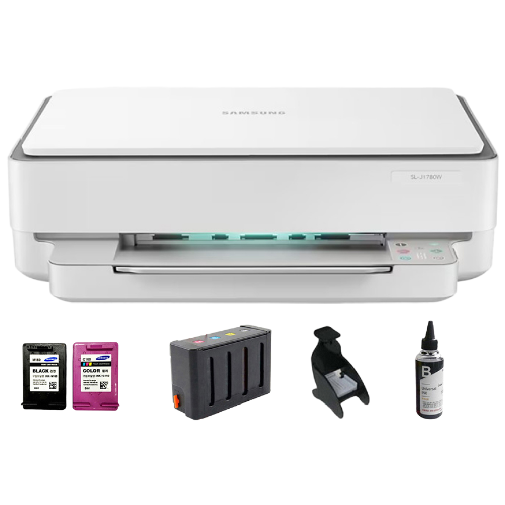 삼성전자 컬러 잉크젯복합기 SL-J1780W+무한잉크장착(400ML)+충전검정 인쇄/복사/스캔/WIFI/자동양면인쇄 정부24지원 가능 무한공급기 무한리필 179,000원