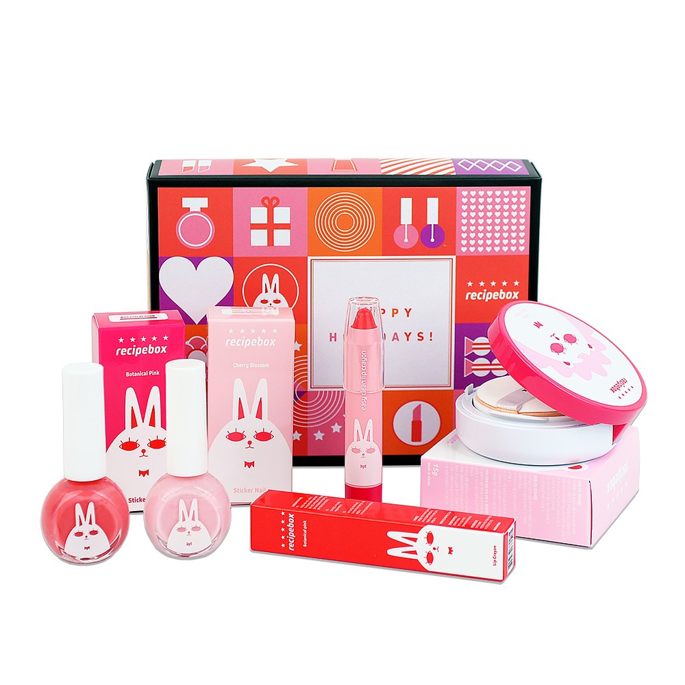 레시피박스 어린이 화장품 메이크업 스페셜 프린세스 선물 세트, 매니큐어(보타니칼핑크+체리블라썸)+선쿠션+립크레용, 1세트 39,900원