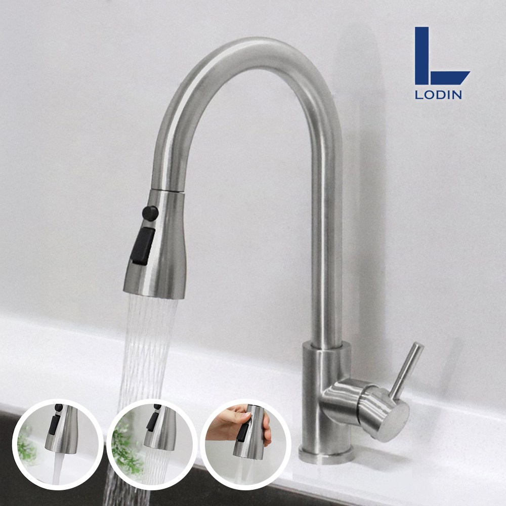 로딘 토네이도 3WAY 스텐 거위목 씽크대 주방수전 무광 수도꼭지 ODIN-261A 32,500원