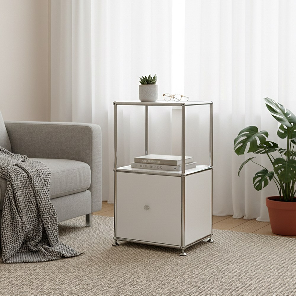 에프룸 미드센츄리 모듈선반 모듈수납장 협탁_하단 서랍추가형, 3단, 화이트 240,000원