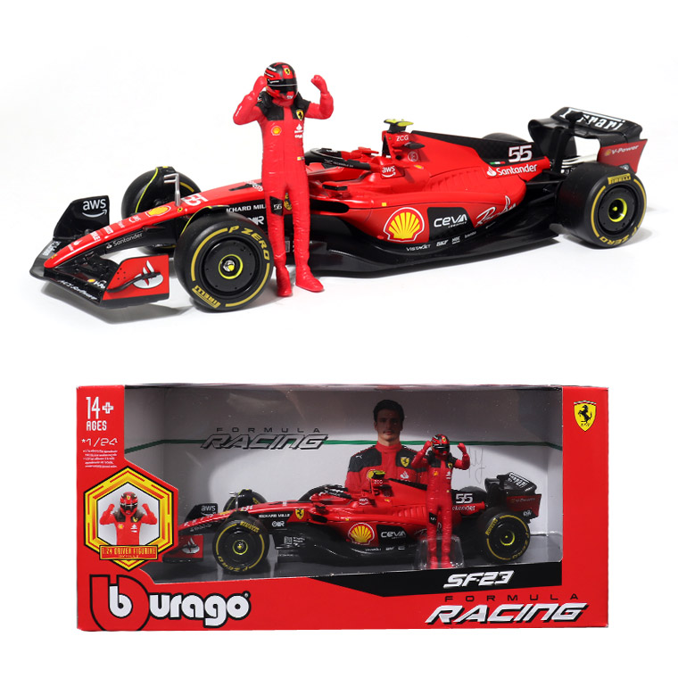 브라고 1:24 페라리 F1 SF23 55번 머신 드라이버 피규어 레이싱카 다이캐스트 모형, 1개 52,900원