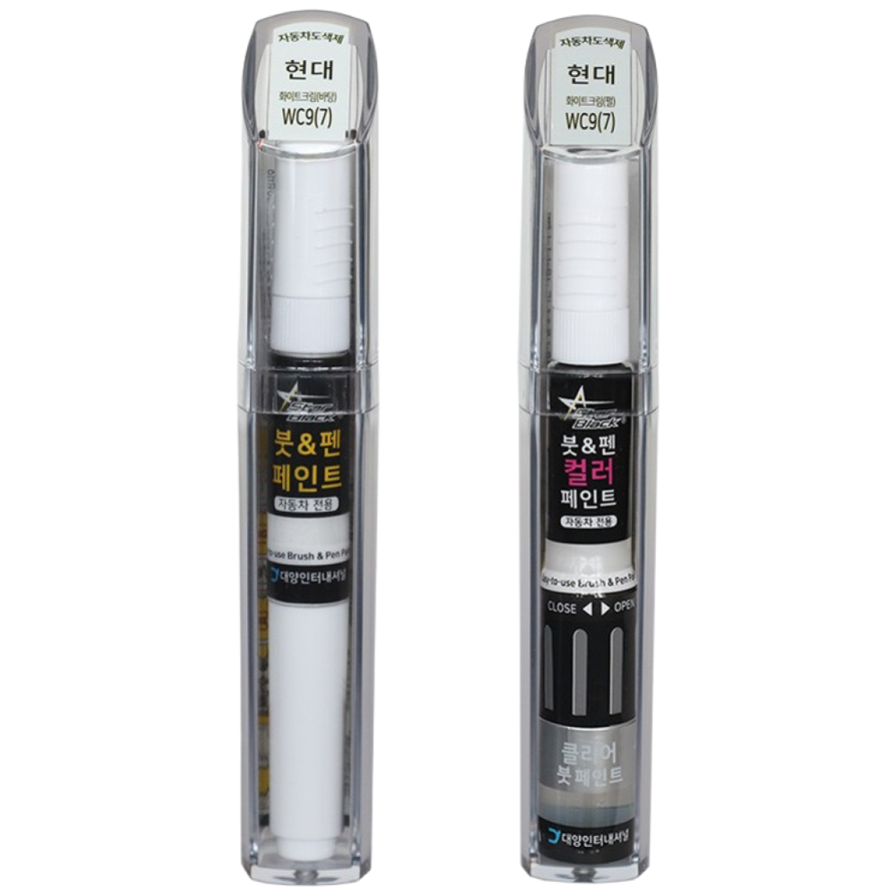 스타블랙 현대자동차 순정 차량용 올인원 붓펜 카페인트 WC9(7) 화이트크림 (바탕)+(펄)+(투명코팅제) 2WAY+3WAY 투명코팅제포함 1세트 소나타(DN8),그랜져IG, WC9(7) 2WAY(바탕)+3WAY(펄+투명코팅제), 1세트 29,900원