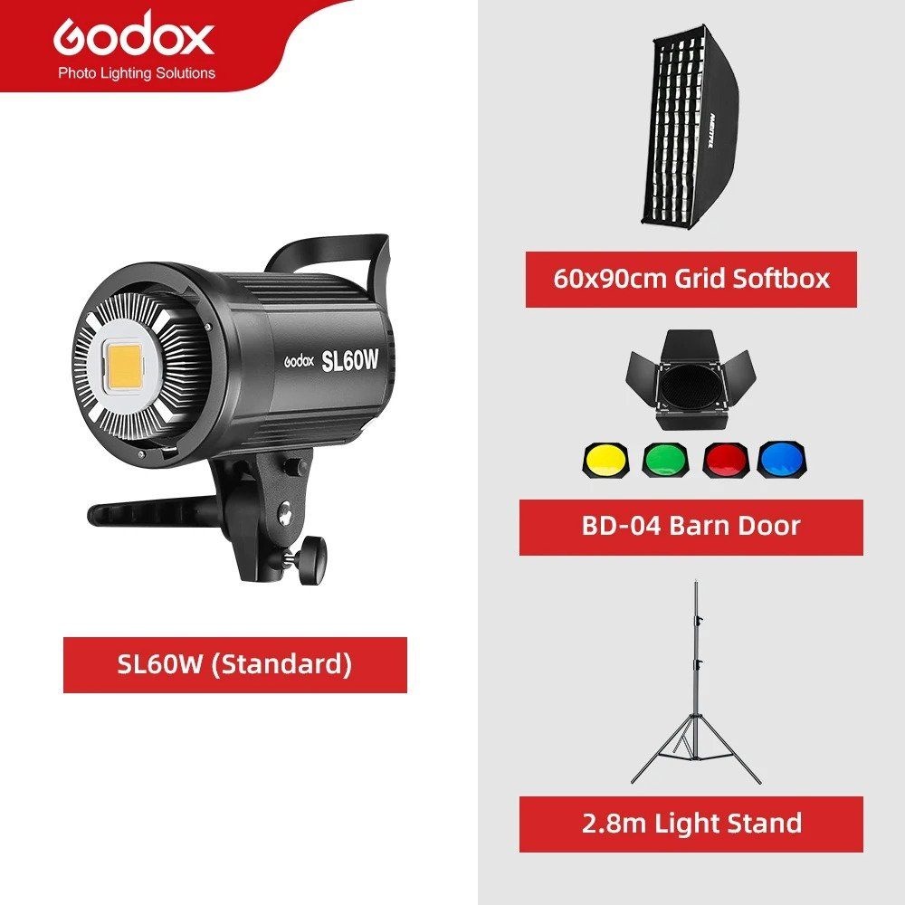 Godox LED 비디오 라이트 SL-60W SL60W 5600K 연속 + 60cm 벌집 Softbox 2.8m 스탠드 키트 366,600원