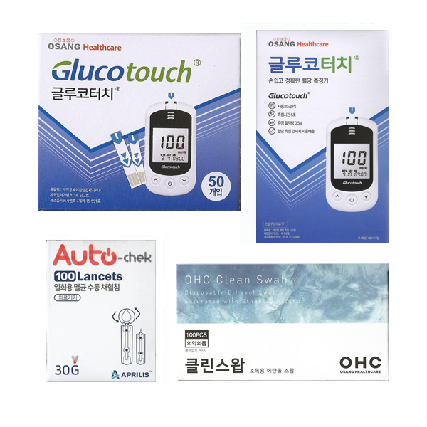 오상헬스케어 글루코터치 혈당측정기 풀세트 (기계세트+시험지 50매+채혈침110개+알콜솜100매) SW 19,800원