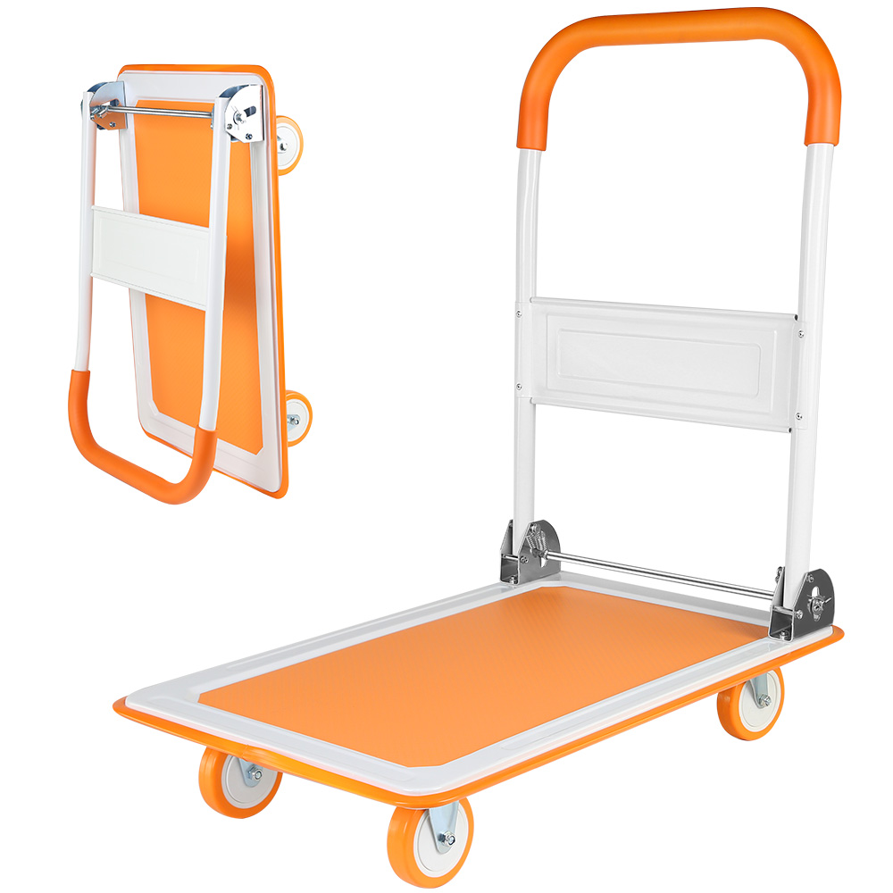 접이식 미끄럼방지 핸드카트 무소음 360도 회전 바퀴 택배 운반 카트 다용도 중형 대형 구루마 녹방지 손잡이 경량수레 플랫카트, 1개, 최대 하중 150kg-흰색+주황색 59,000원