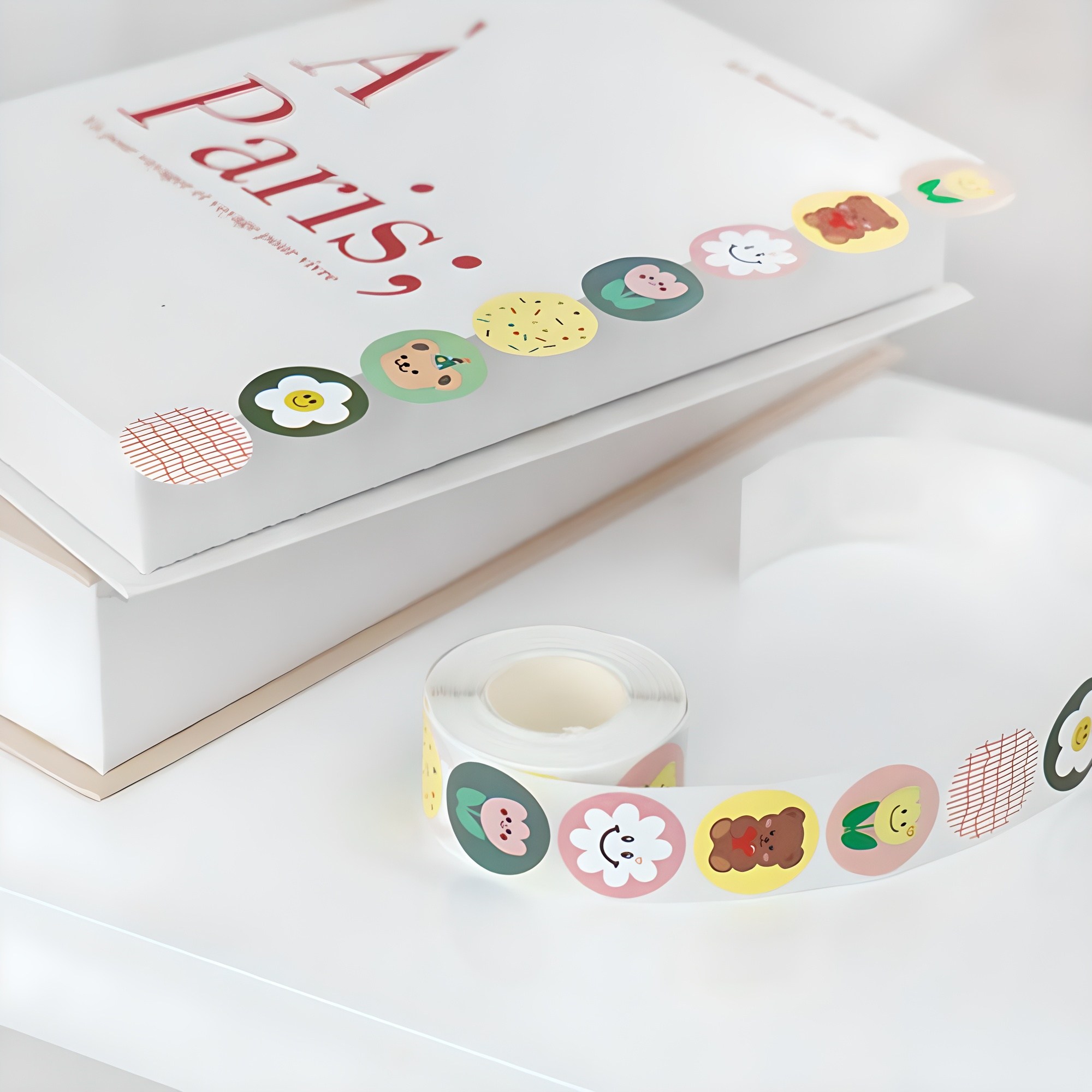 리드홈 귀여운 원형 롤 포장 데코 스티커 500p 세트, 꽃파티, 1세트 4,200원