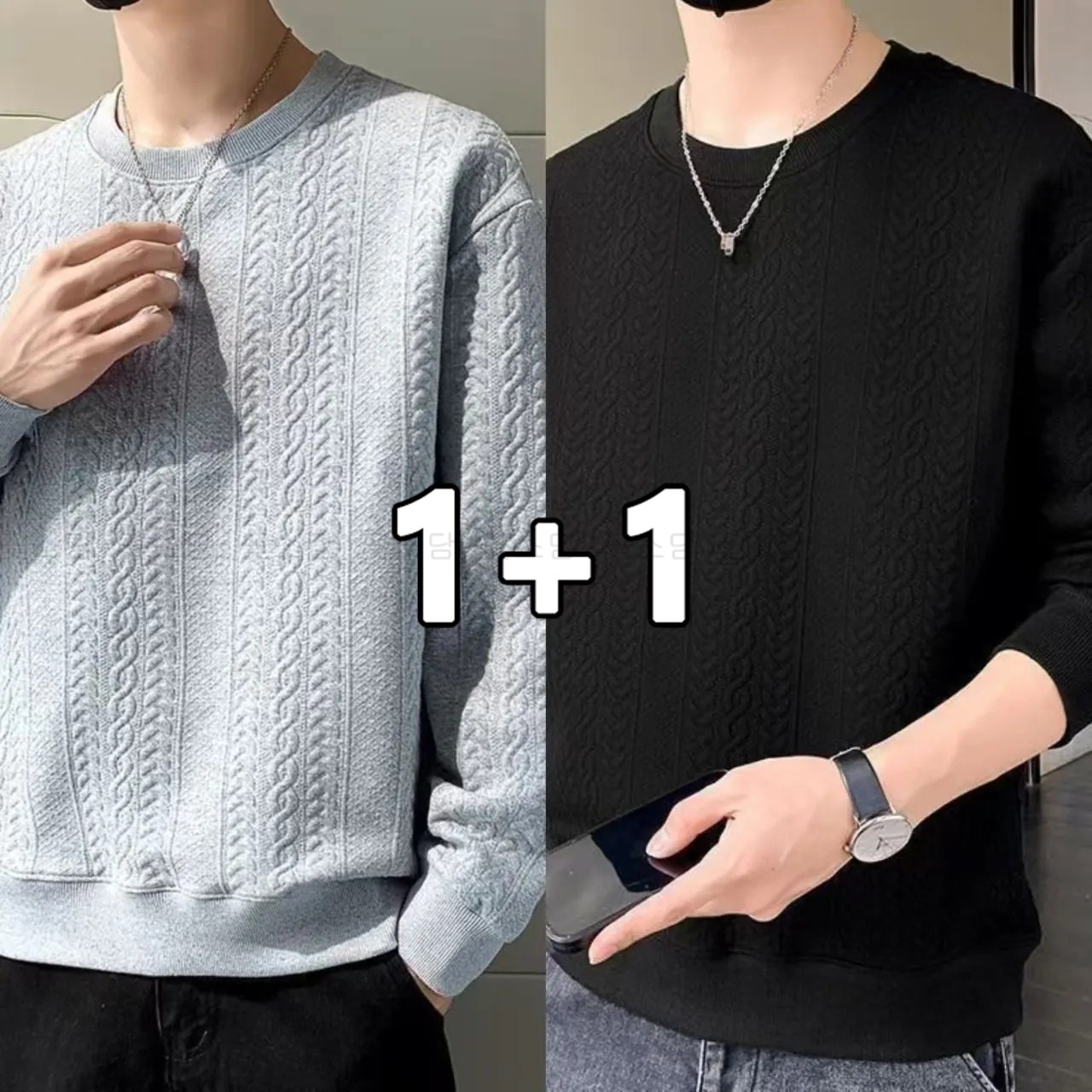 꽃소담 1+1 빅사이즈 남자 라운드넥 니트 긴팔 티셔츠 데일리룩 꽈배기 니트티 맨투맨 언더웨어 봄 가을 겨울 남성 옷 XP2440 21,090원