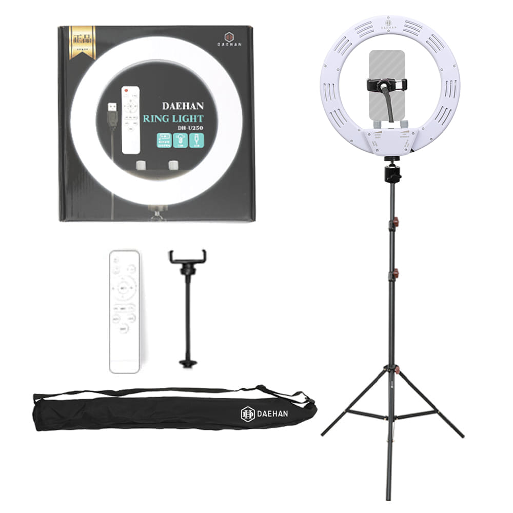 대한 유튜브 1인 라이브 방송 촬영 조명 링라이트 25.4cm +슈퍼 스탠드 거치대 + 삼각대 가방 세트, DH-U250(화이트), 1세트 56,500원