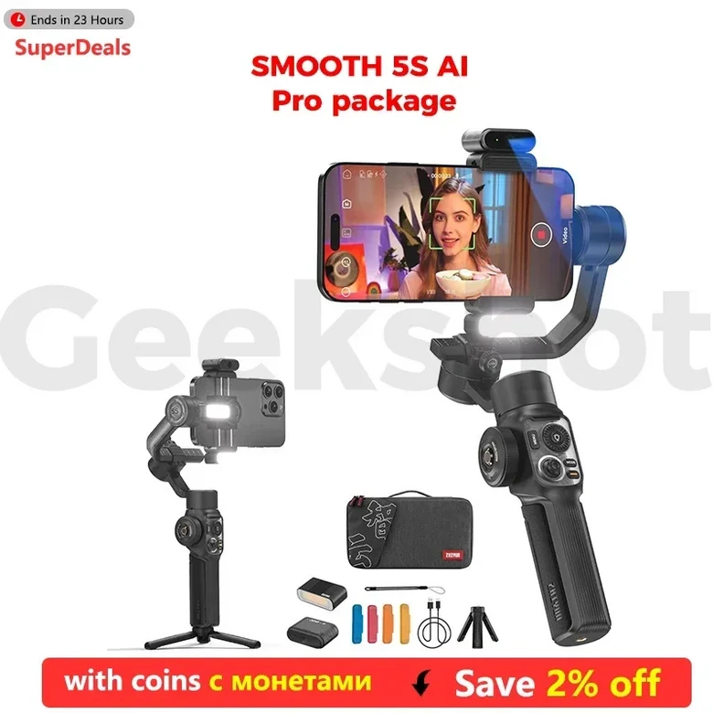 지윤 스무스 5S AI 프로 짐벌 스태빌라이저 스마트폰용 3축 폰 트래커, 마그네틱/내장형 조명 560,000원