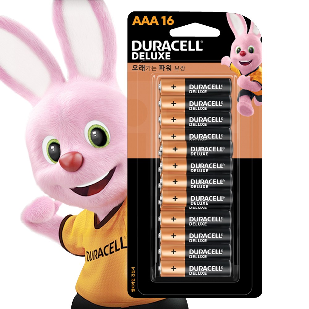 듀라셀 디럭스 알카라인 건전지 1.5V 16개입 AAA 오래가는 배터리 리모콘 도어락 가스렌지 손전등 다용도 19,000원