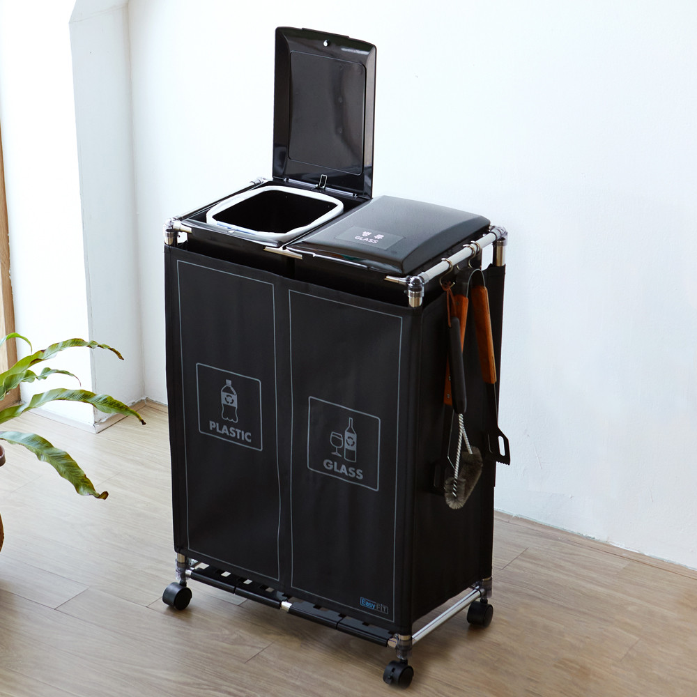 센스큐 이지핏 리치타입 2구 이동식 재활용 분리수거함, 블랙 37,000원