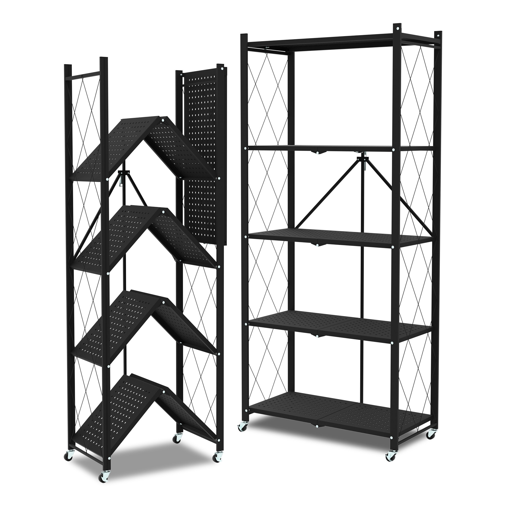 체인지업 폴딩 철제선반 2026 NEW 최신형 접이식 다용도 이동식 철제 주방 베란다 정리 수납장, 5단, 검정 48,900원