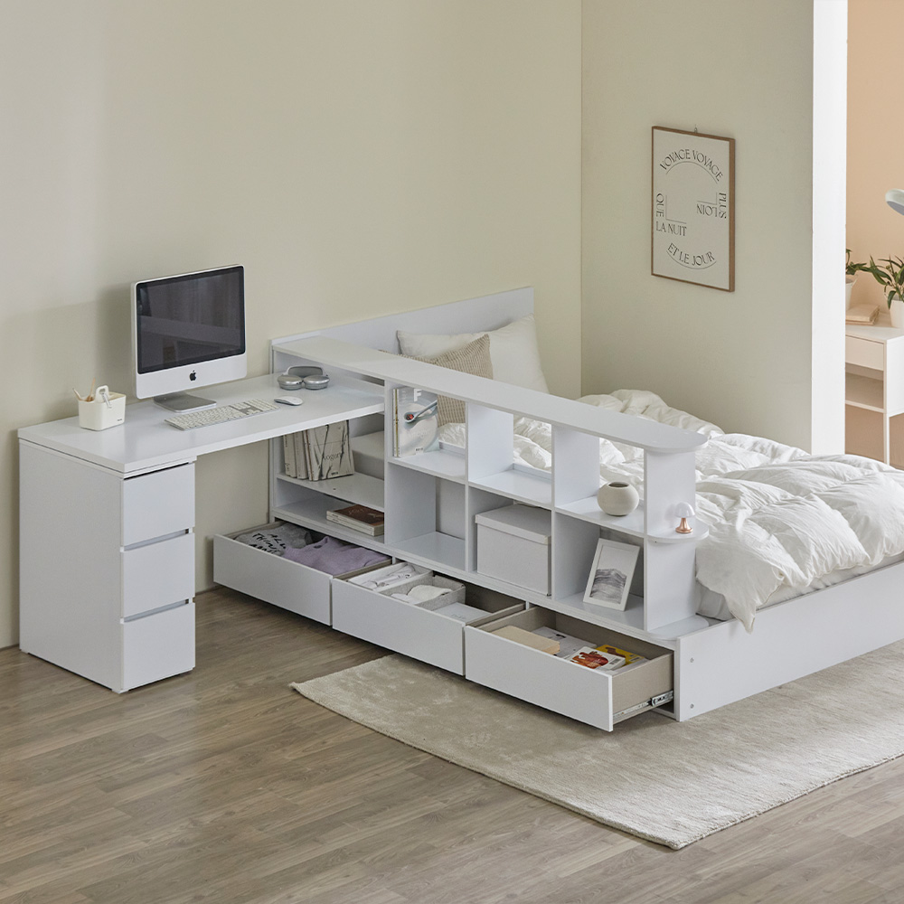 [리뷰이벤트] 파로마 큐브B 책상 책장선반 파티션 수납침대 학생침대 풀세트 SS 20T라텍폼스매트, 화이트 629,000원