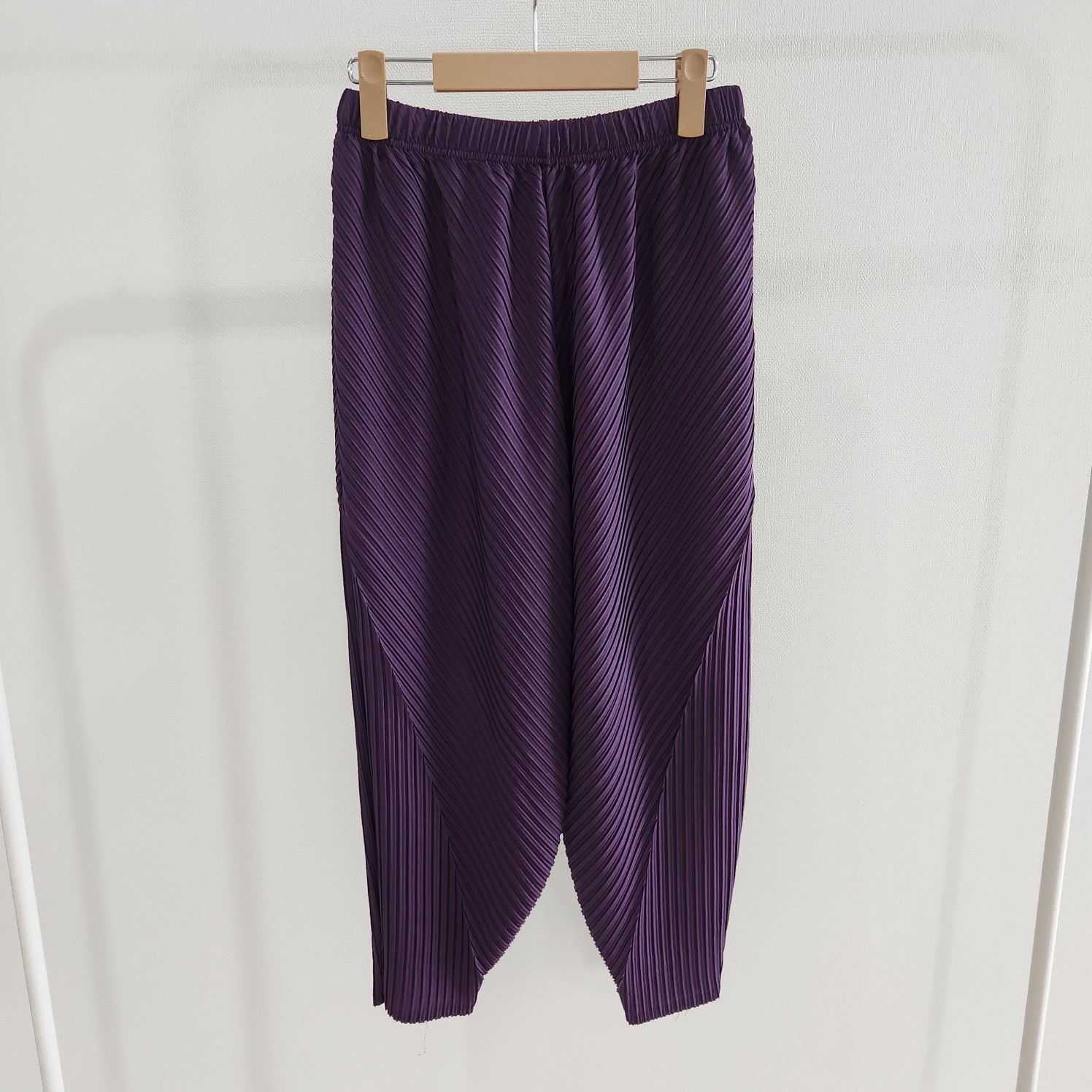 사선 플리츠바지 주름팬츠 항아리밴딩바지 배기팬츠 아줌마옷 다크퍼플, 짧은 기장 33,150원