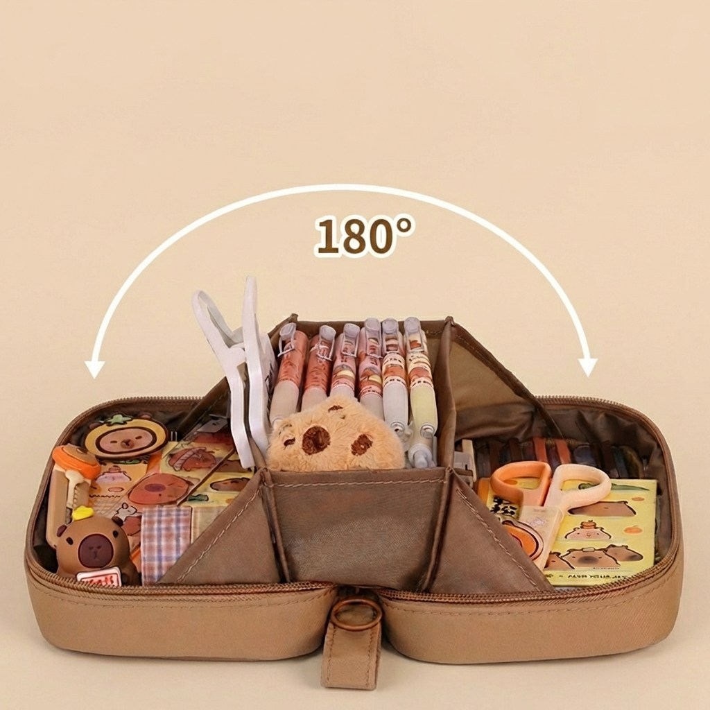 베스트한 180도 확장형 대용량 필통 중학생 고등학생 대학생, 1개, 브라운 25,000원