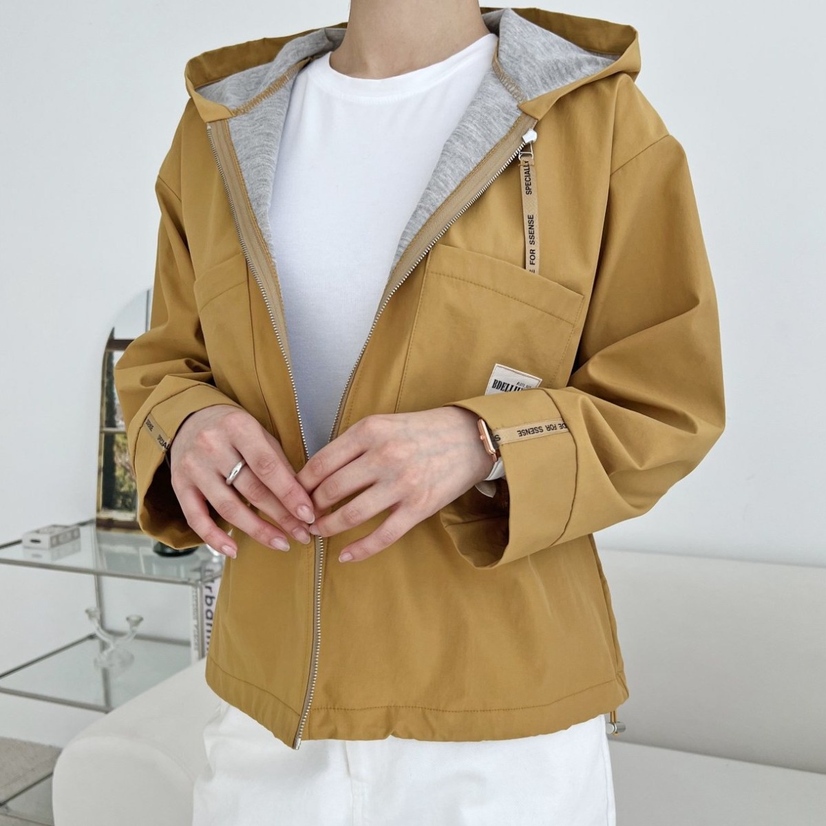 봄 가을 데일리 국내생산 후드 짚업 합포 미시 자켓 39,900원