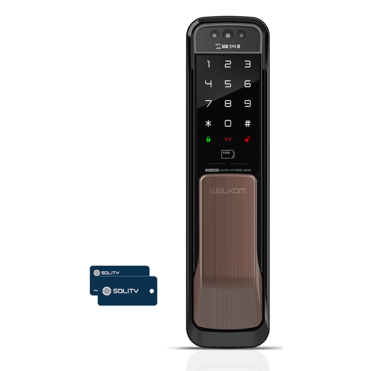 솔리티 웰콤 얼굴안면인식 WP-500A 무타공 푸시풀 카드키2개+번호키 블루투스(옵션) 빠르고 편리한 3D 얼굴인증 현관문 디지털도어락 푸쉬풀 도어록 즉시잠김 허수기능, 웰콤 WP-500A, 고객직접설치 192,000원