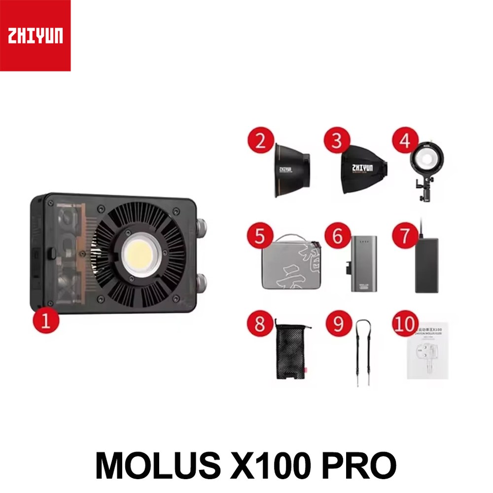 ZHIYUN MOLUS X100 COB 사진 조명 100W 2700 6500K 2 색 미니 포켓 비디오 라이트 필름 녹화 리빙 스트리밍용 814,100원