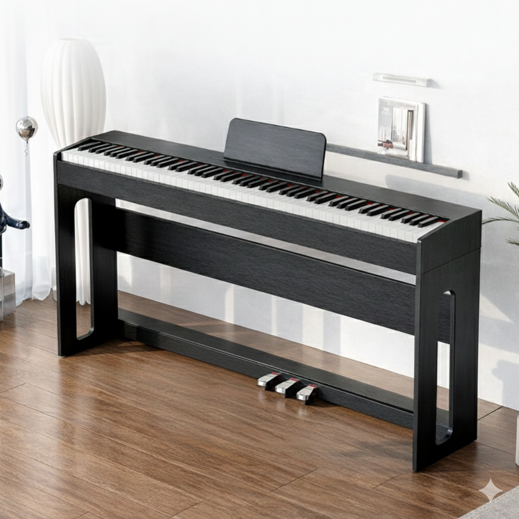 뮤직페이지 블루투스 전자피아노 입문용 가정용 나무 스탠드 디지털 피아노 88건반, 1개, 플래그십 해머액션 / 우드블랙, 우드 스탠드 포함 421,700원