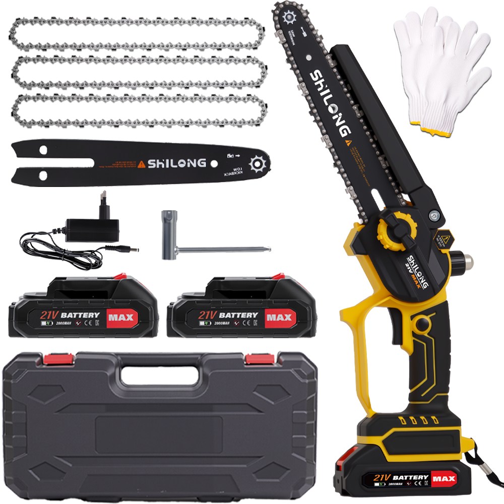 SHILONG 21V 무선 대용량 배터리 마끼다배터리호환 전기톱 충전식 소형 체인톱 20cm, 1세트 75,900원