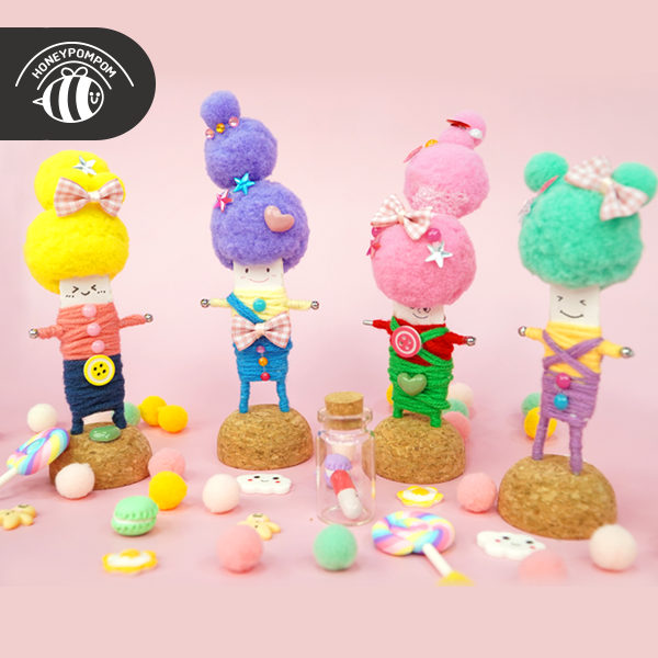 허니폼폼 걱정인형 친구들 DIY 4종, 1세트, 노란색머리,민트색머리,핑크색머리,보라색머리 10,450원